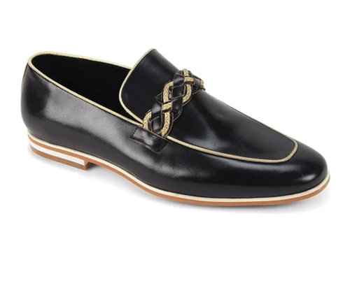 Giovanni Men's Woven Strap Loafer Black Tudor