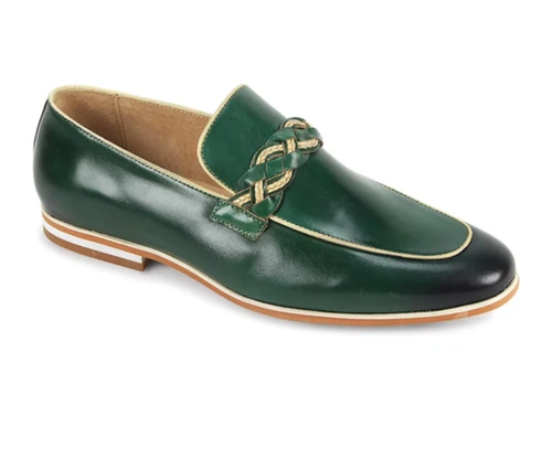 Giovanni Men's Green Moc-Toe Woven Strap Slip On Tudor