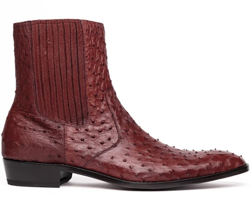 Marco Di Milano Genuine Ostrich Designer Chelsea Ankle Boots Wine Giorgio