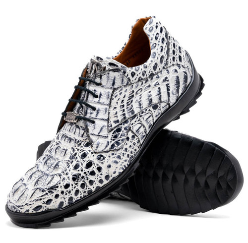 Marco Di Milano Kratos Men's Genuine Caiman Crocodile  Black/ White Exotic Fashion Sneakers