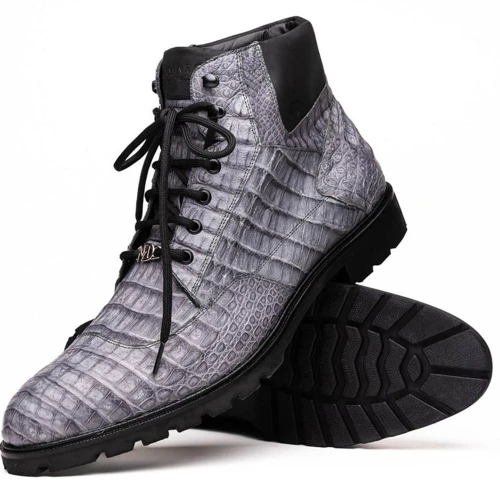 Marco Di Milano Caiman Crocodile Lace Up Luxury Boots Grey Leoni