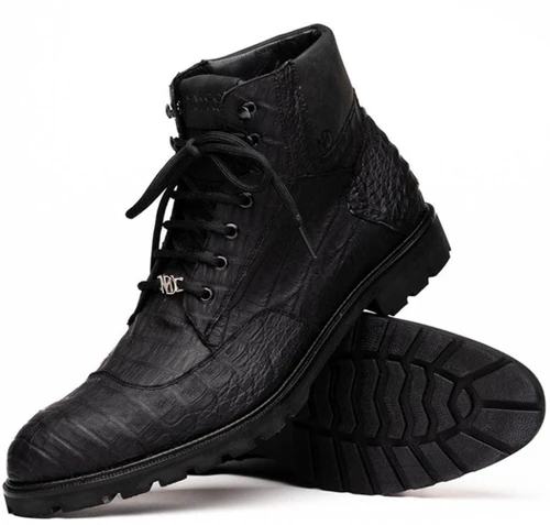 Marco Di Milano Caiman Crocodile Lace Up Fashion Boots Black Leoni
