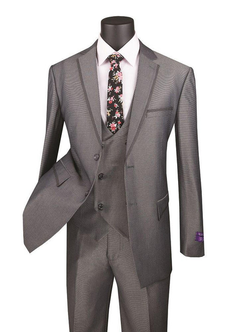  Mens Charcoal Modern Fit 3 Piece Suit Scoop Vest Vinci MV2B-1 