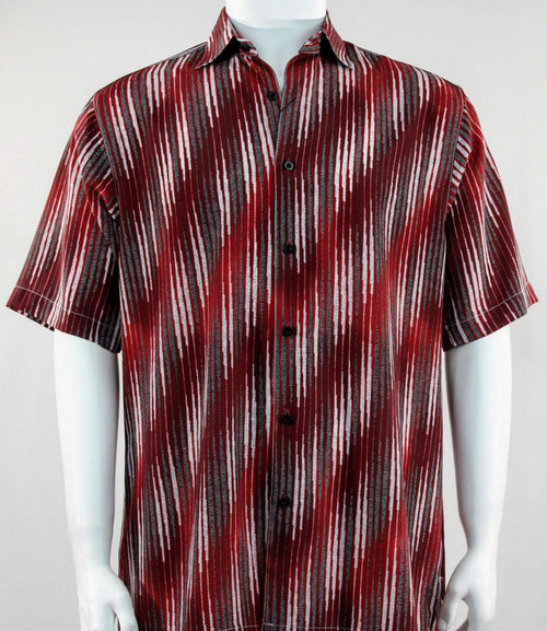  Bassiri Casual Shirt Mens Red Stylish Design Short Sleeve Print 61381 