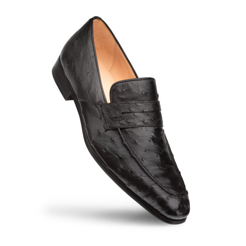 Mezlan Men's Black Ostrich Skin Slip On Loafer Lisbon