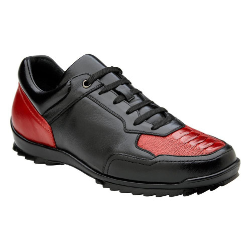  Belvedere Sneakers Mens Black Red Ostrich Corvo 