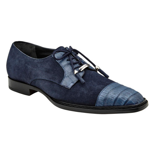  Belvedere Mens Navy Suede Crocodile  Captoe Shoes Capitano 