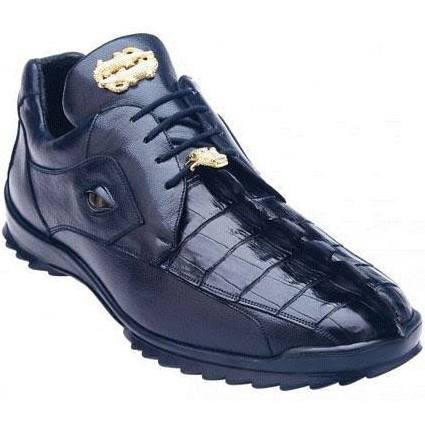 靴 crocodile leather belted hi sneaker Belvedere Mens Blue Hornback Gator Sneaker Eyes Vasco 336122