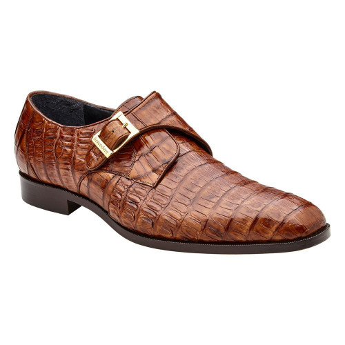 Belvedere Mens Espresso Monk Strap Shoe Crocodile Lizard Pablo
