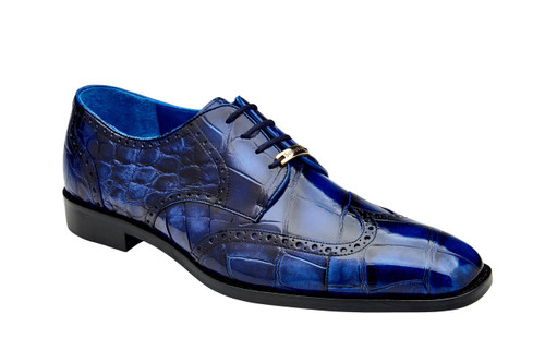  Belvedere Men's Alligator Wingtip Shoes Blue Santo 