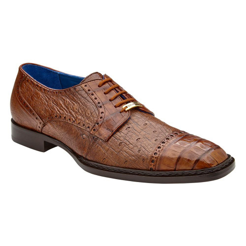  Belvedere Mens Brown Ostrich Crocodile  Cap Toe Shoes Martino 