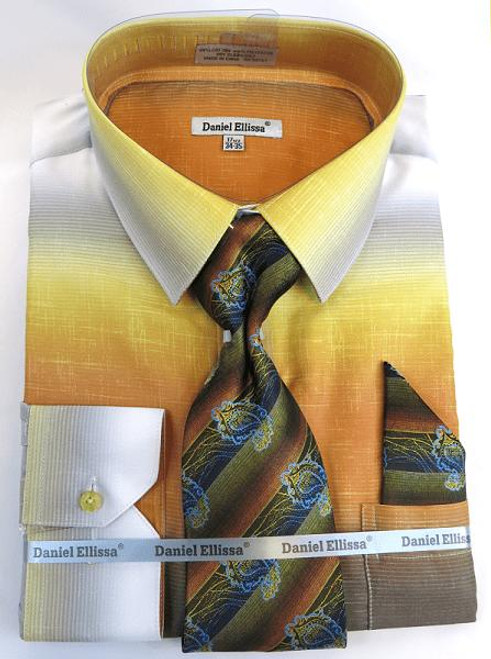  Big Men Dress Shirts with Ties Edgy Mustard Color Blend DE DS3795 