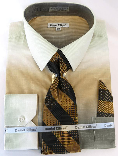  Big Men Size Dress Shirts with Ties Stylish Beige Color Blend DE DS3795 
