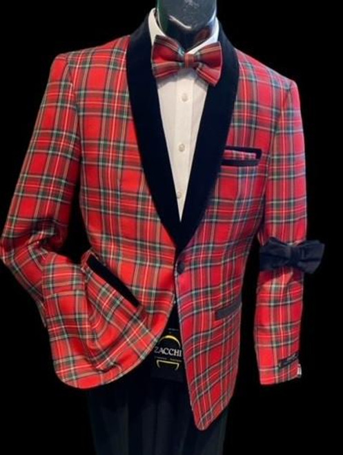  Mens Zacchi Red Tartan Holiday Plaid Fashion Blazer Damon 73108 