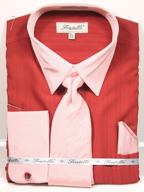  Brick Red Dress Shirt and Tie Set Fratello FRV4149P2 