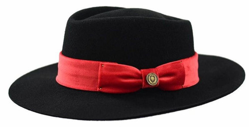  Hat - Bruno Capelo Black Red Band Wide Brim Fedora Hat Men's Designer RI960 