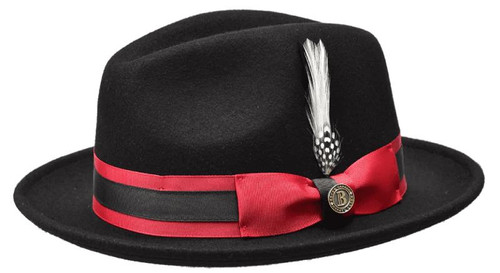  Hat - Bruno Capelo Black Red Fedora Hat for Men Designer ZA402 