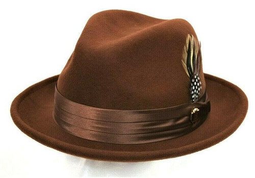  Hat - Bruno Capelo Brandy Brown Fedora Hat 100% Wool UN114 