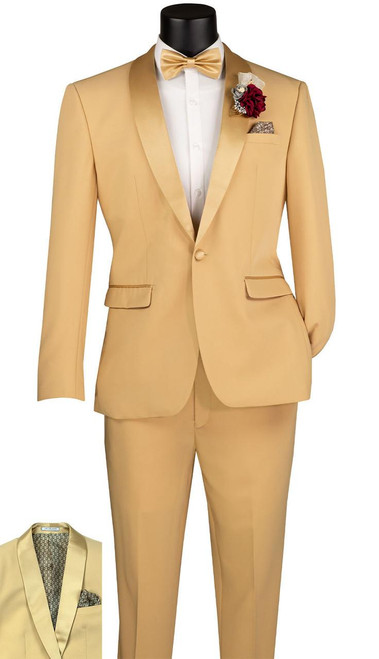  Men's Gold Tuxedo Slim Fit Prom Homecoming TSS-2 