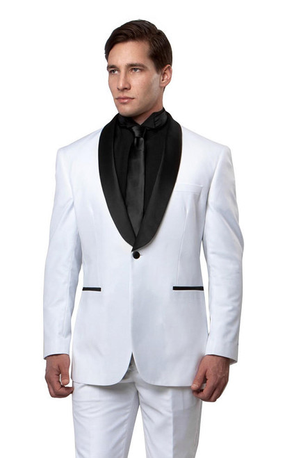  Men's White Black Collar Prom Tuxedo Slim Fit MT146S-03 