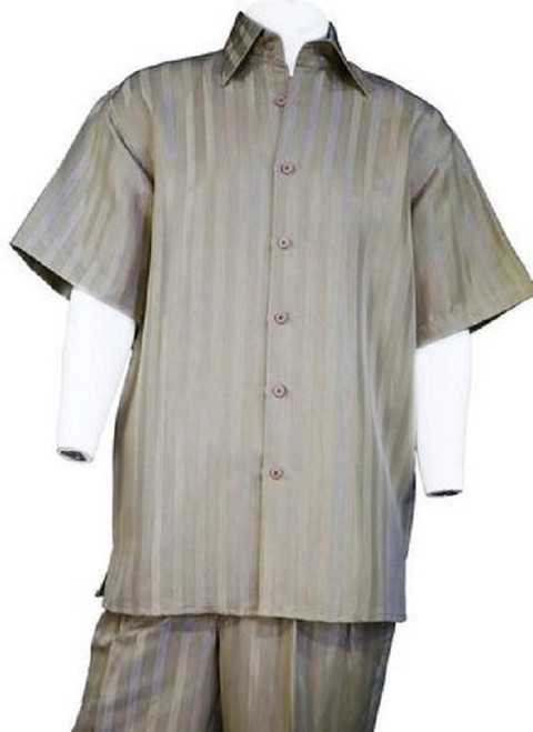  Canto Taupe Shiny Satin Stripe Casual Walking Suits 6159 