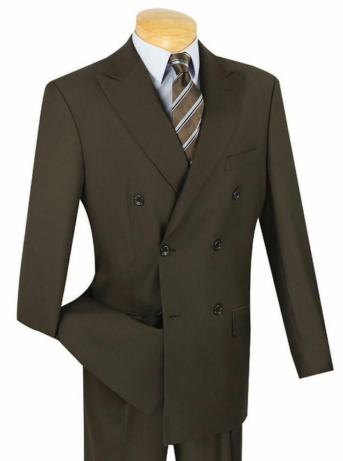  Men's Double Breasted Suit Solid Brown Regular Fit DC900-1 Size 36R Final Sale 