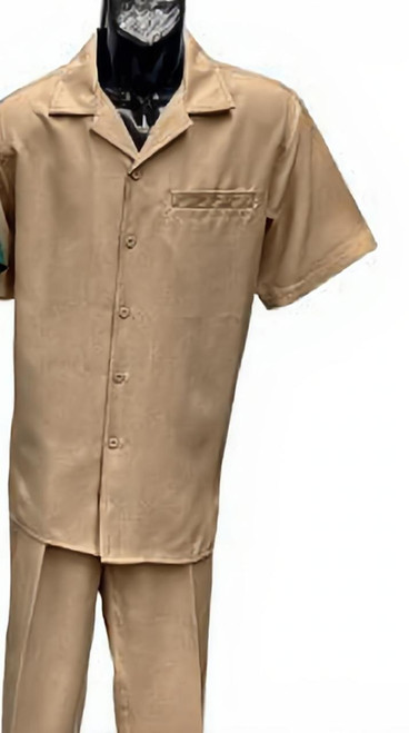  Dreams Mens Sand Beige Patterned Short Sleeve Walking Suit Skipper 265-33 