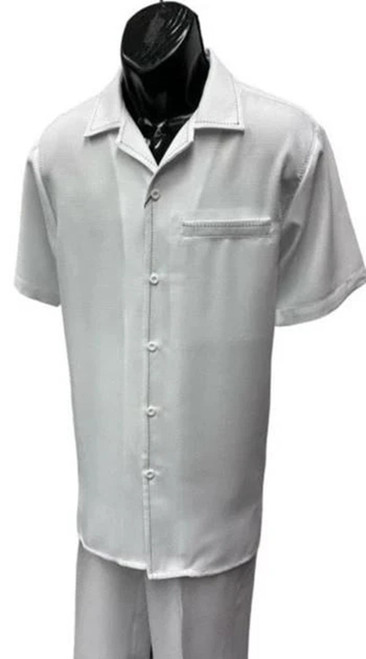  Dreams Mens White Patterned Short Sleeve Walking Suit Skipper 265-15 