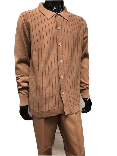  Men's Camel Stripe Button Front Sweater and Pants Set WS838 