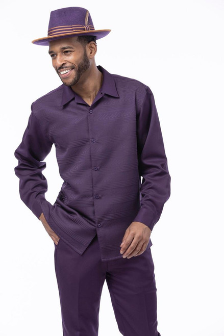  Mens Matching Pants and Shirt Set Long Sleeve Purple 2576 