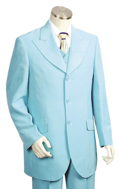  Canto Mens Light  Blue Wide Lapel 3 Piece Fancy Style Suit 8306 