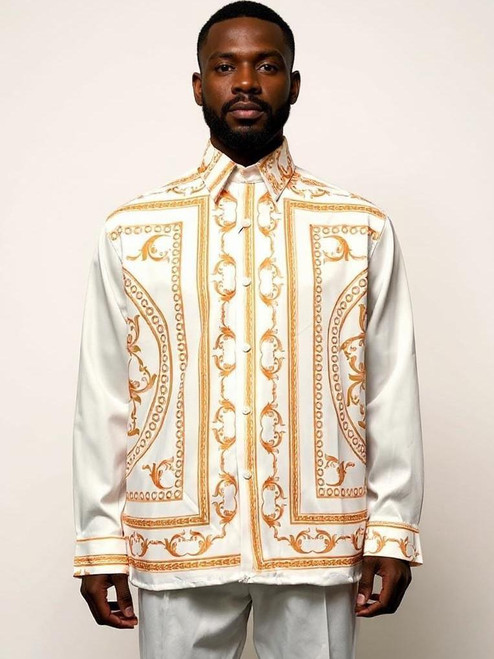  Pronti Dressy Walking Suit for Men Off White Baroque Print 6574 