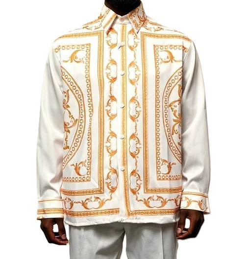 Pronti Dressy Walking Suit for Men Off White Baroque Print 6574