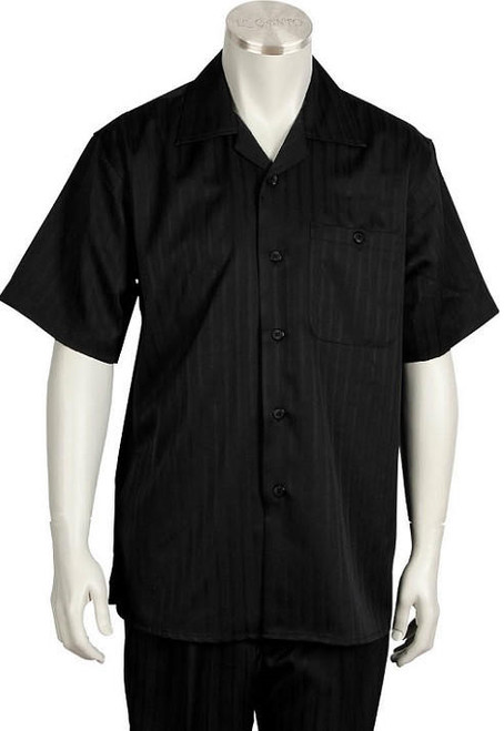  Canto Leisure Suit Mens Black Stripe Short Sleeve Walking Set 696 