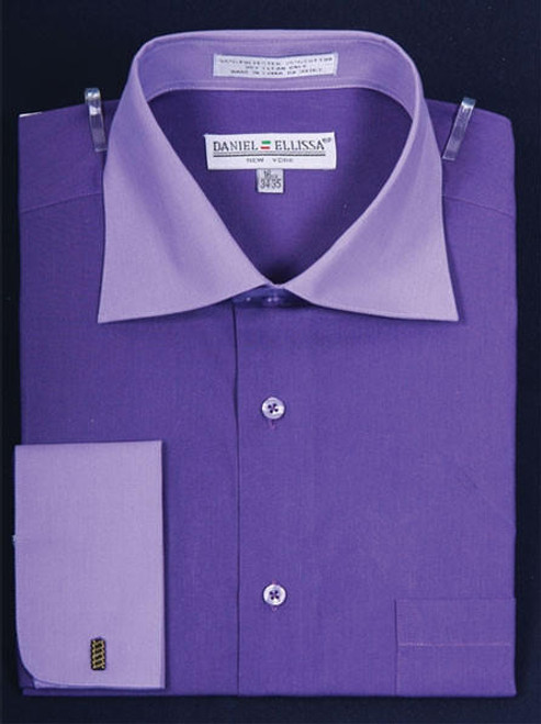  Daniel Ellissa 2 Tone Purple French Cuff Dress Shirt DS3100TT 