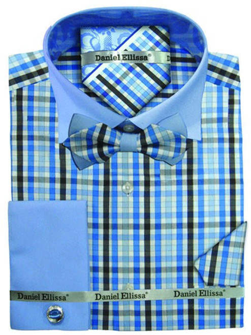  Daniel Ellissa Blue Loud Plaid Shirt with Bow Tie Ensemble DS3779BP2 