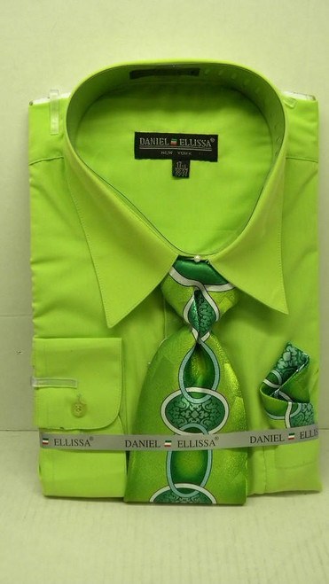  Daniel Ellissa Mens Apple Green Dress Shirt and Tie Combination D1P2 