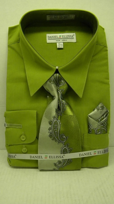  Daniel Ellissa Mens Dark Lime Green Dress Shirt Tie Set D1P2 