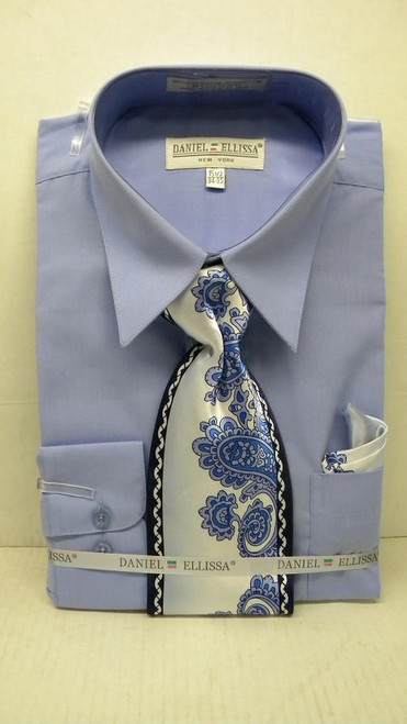  Daniel Ellissa Mens Light Blue Dress Shirt Tie Pocket Puff Set D1P2 