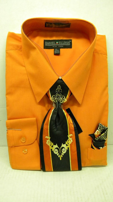  Daniel Ellissa Mens Orange Dress Shirt and Tie Gift Combination D1P2 