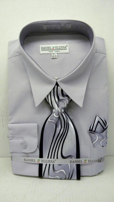  Daniel Ellissa Mens Silver Dress Shirt Tie Pocket Square Set D1P2 