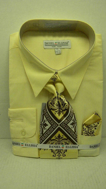  Daniel Ellissa Mens Soft Butter Yellow Dress Shirt Tie Set D1P2 