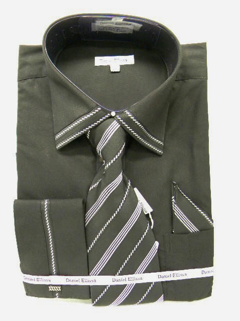  Daniel Ellissa Mens Black French Cuff Dress Shirt 3739 Size 18.5 