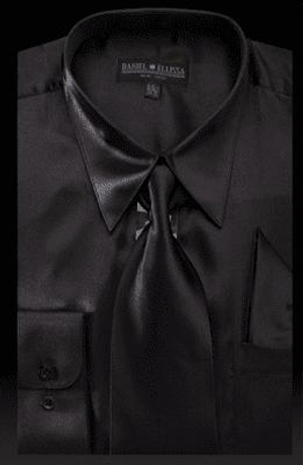  DE Mens Black Silky Dress Shirts for Men 3012 