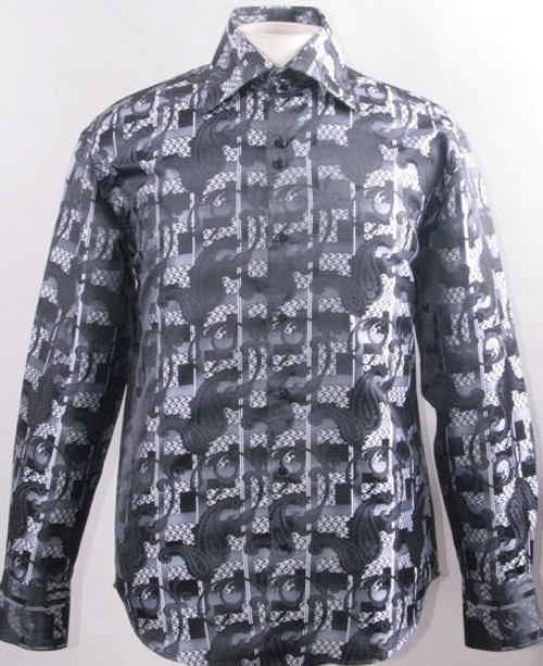  Mens Shiny Paisley High Collar Club Shirt Black FSS1423 