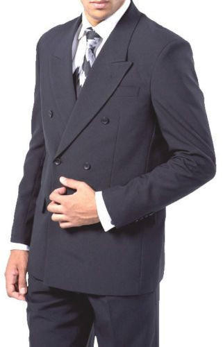 Mens Sharp Double-Breasted Suit Dress Black 6 Button Fortino Landi