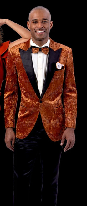 Men's Velvet Sequin Tuxedo Fitted  Rust Fashion Blazer EJ Samuel J207