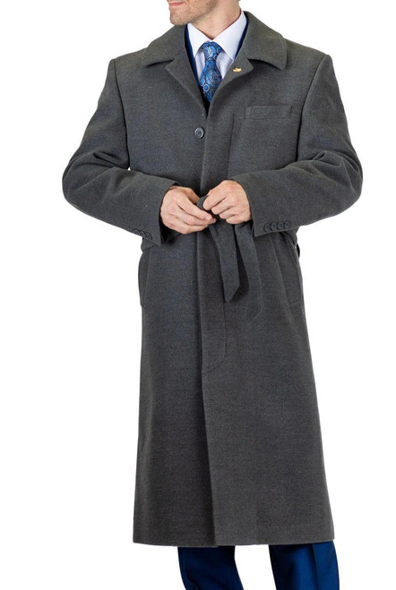 Overcoat - Falcone Men's Blue Full Length Belted Wool Topcoat Aero 4150 ...