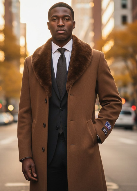 Coat - Falcone Men's Chesterfield Topcoat Light Brown Vance 4150-068