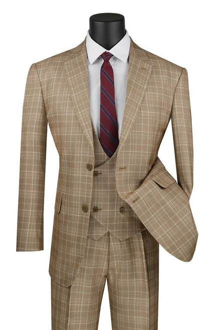  Vinci Camel Plaid Suit  3 Pc. V2RW-7 Size 40 Reg Final Sale 